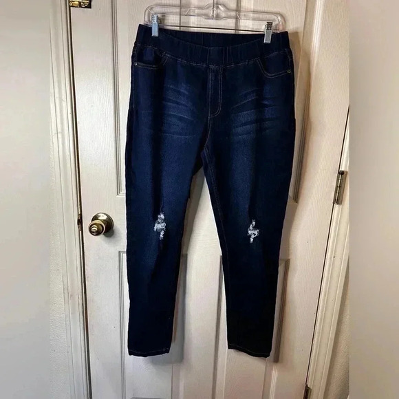 Sheila Rose  Stretch Skinny Pants XL Distressed Dark Blue  Comfy Leggings - Picture 1 of 6